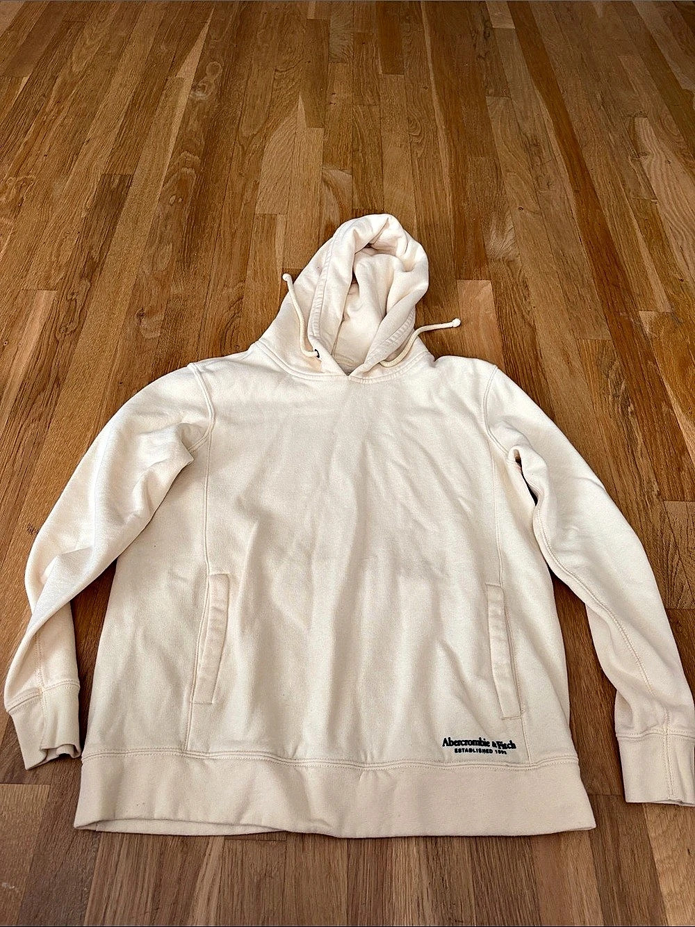 Abercrombie & Fitch Established 1892 Logo Graphic Popover Hoodie Cream XS